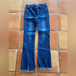 PAIGE Dark Blue Frayed Flare Jeans